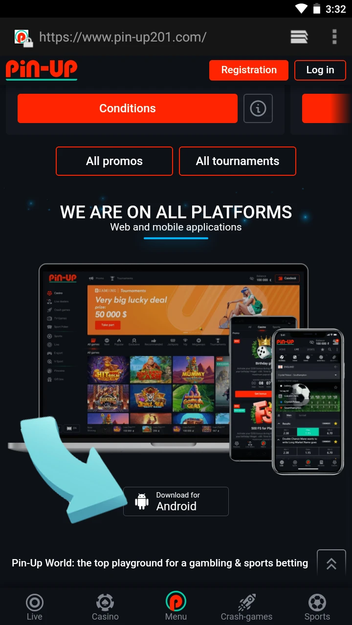 Click the button to download the Pin-Up Casino app in India.