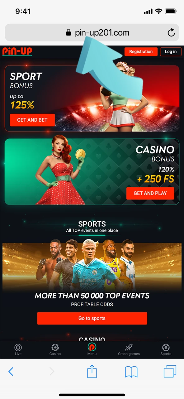 Launch the Pin-Up Casino website in your Safari browser.