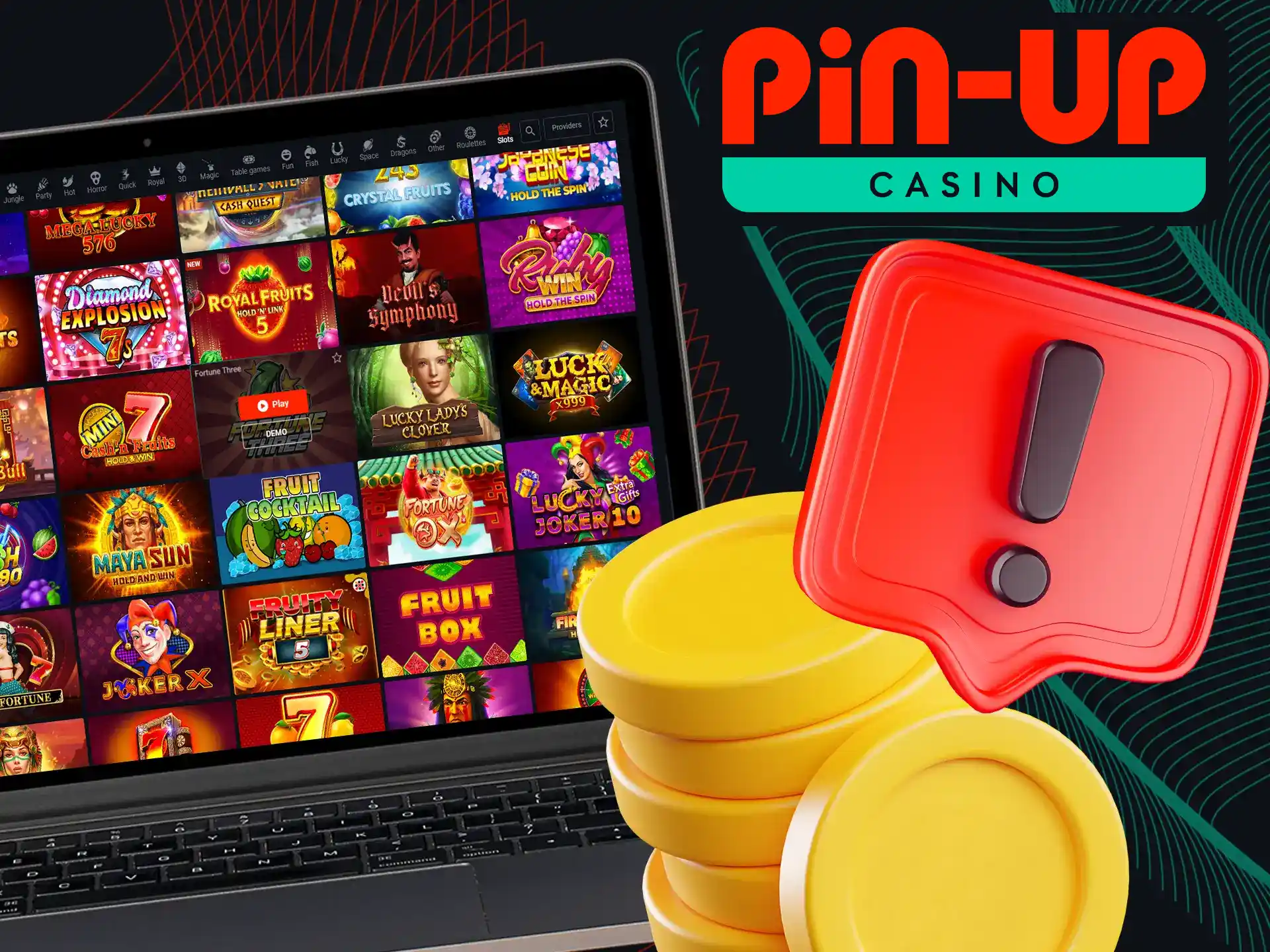 Experience slot games without any cost in demo mode or wager real money at Pin-Up Casino.